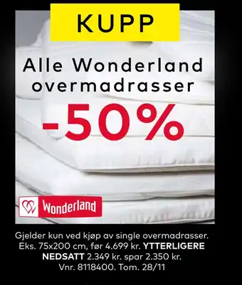 Skeidar Alle wonderland overmadrasser tilbud