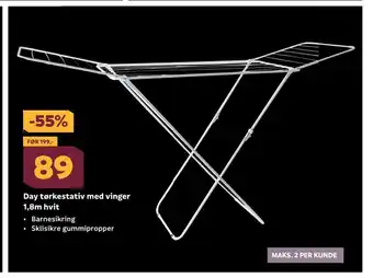 Megaflis Day tørkestativ med vinger 1,8m hvit tilbud