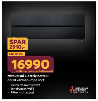 Megaflis Mitsubishi electric kaiteki 6600 varmepumpe sort tilbud