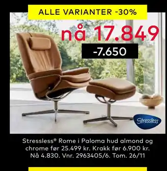 Skeidar Stressless rome i paloma hud almond og chrome tilbud