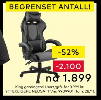 Skeidar King gamingstol i sort/grå tilbud