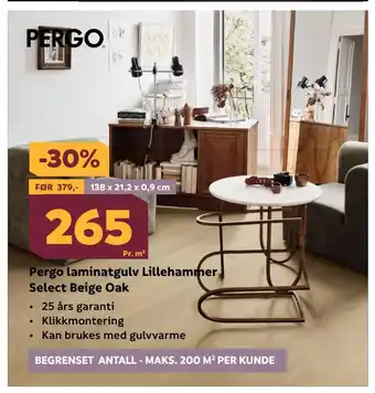 Megaflis Pergo laminatgulv lillehammer select beige oak tilbud