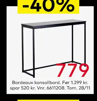 Skeidar Bordeaux konsollbord tilbud