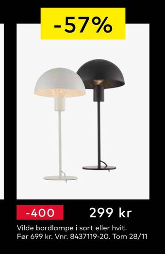 Skeidar Vilde bordlampe i sort eller hvit tilbud