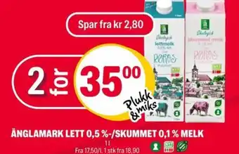 Coop Extra ÄNGLAMARK LETT 0,5 %-/SKUMMET 0,1 % MELK tilbud