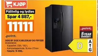 POWER SIDE BY SIDE KJØLESKAP OG FRYSER RS900BSN tilbud
