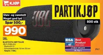 POWER JBL BLUETOOTH-HØYTTALER JBLFLIP6BLKEU tilbud
