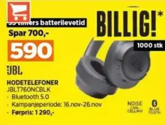POWER JBL HODETELEFONER JBLT760NCBLK tilbud