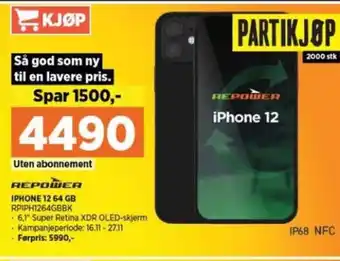POWER REPOWER IPHONE 12 64 GB RPIPH1264GBBK tilbud