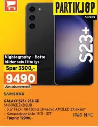POWER SAMSUNG GALAXY S23+ 256 GB SMS916BZKDEUB tilbud