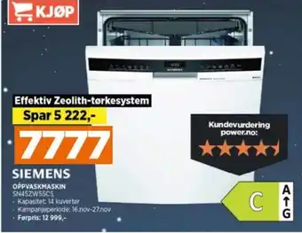 POWER SIEMENS OPPVASKMASKIN SN45ZW55CS tilbud