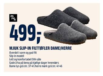 Coop Obs Mjuk slip-in filttøfler dame/herre tilbud