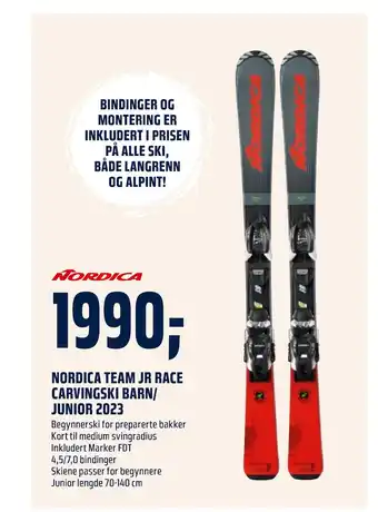 Coop Obs Nordica team jr race carvingski barn/ junior 2023 tilbud