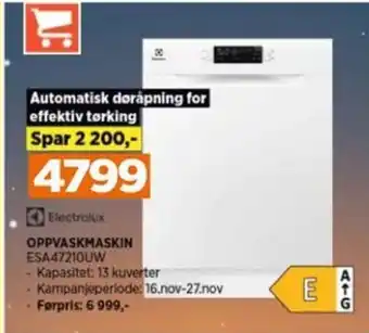 POWER Electrolux OPPVASKMASKIN ESA47210UW tilbud