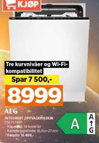 POWER AEG INTEGRERT OPPVASKMASKIN FSE76748P tilbud