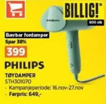 POWER PHILIPS TØYDAMPER STH301070 tilbud