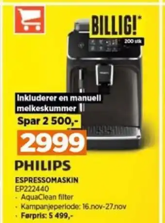 POWER PHILIPS ESPRESSOMASKIN EP222440 tilbud