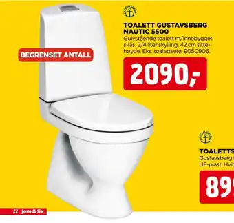 jem & fix Toalett gustavsberg nautic 5500 tilbud