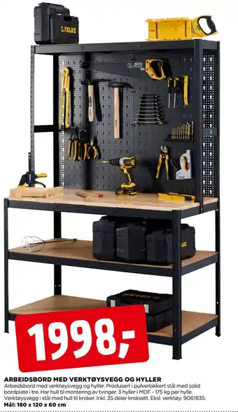 jem & fix Arbeidsbord med verktøysvegg og hyller tilbud