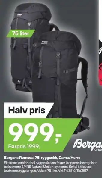 XXL Sport Bergans Romsdal 75, ryggsekk, Dame/Herre tilbud