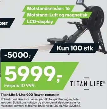 XXL Sport Titan Life S-Line 900 Rower, romaskin tilbud