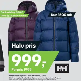 XXL Sport Helly Hansen Isfjorden Down 2.0 Jacket, Junior tilbud