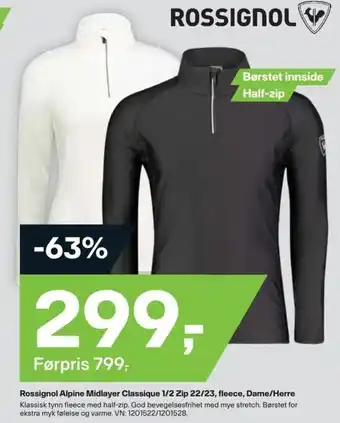 XXL Sport Rossignol Alpine Midlayer Classique 1/2 Zip 22/23, fleece, Dame/Herre tilbud