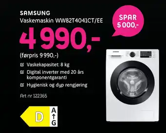 ELON Samsung vaskemaskin ww82t4041ct/ee tilbud