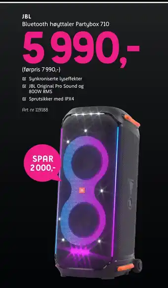 ELON Jbl bluetooth høyttaler partybox 710 tilbud