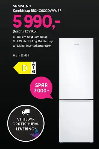 ELON Samsung kombiskap rb34c600dww/ef tilbud