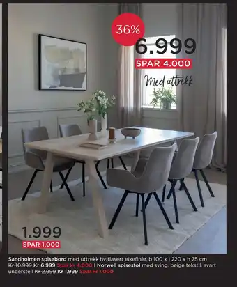 Møbelringen Sandholmen spisebord tilbud