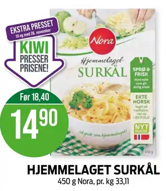 Kiwi HJEMMELAGET SURKÅL 450 g Nora tilbud