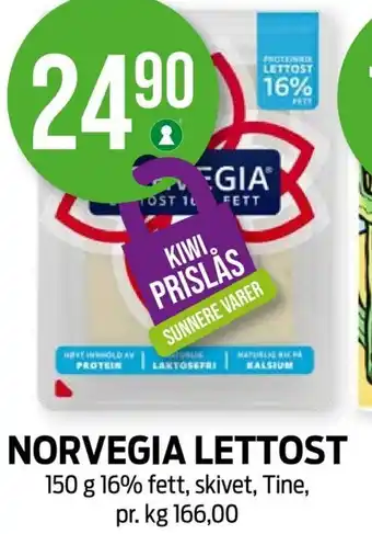 Kiwi NORVEGIA LETTOST 150 g 16% fett, skivet, Tine tilbud