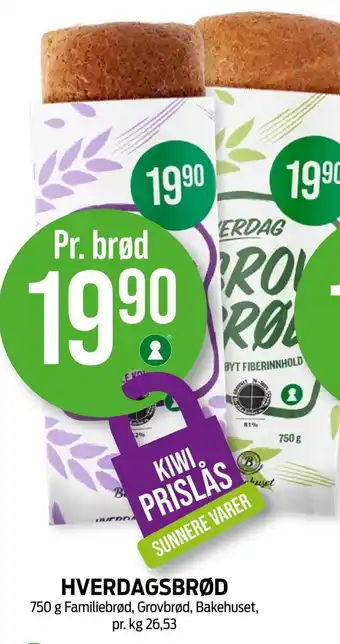 Kiwi HVERDAGSBRØD 750 g Familiebrød, Grovbrød, Bakehuset tilbud