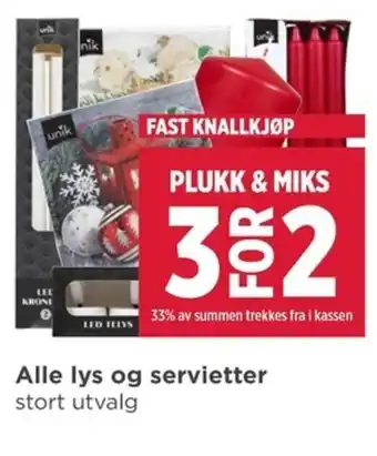 Meny Alle lys og servietter tilbud