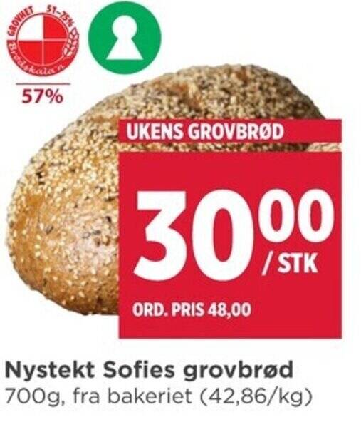 Meny Nystekt Sofies grovbrød 700g tilbud
