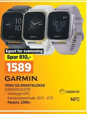 POWER GARMIN VENU SQ SMARTKLOKKE tilbud