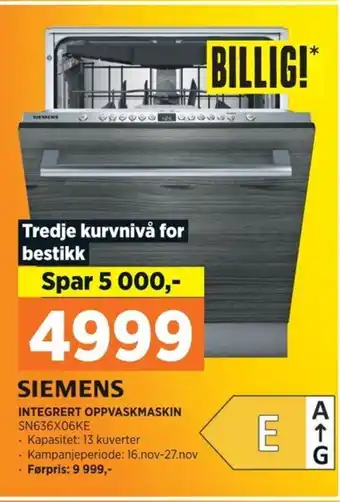 POWER SIEMENS INTEGRERT OPPVASKMASKIN tilbud