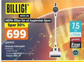 POWER TRÅDLØS STØVSUGER POPENCIL tilbud