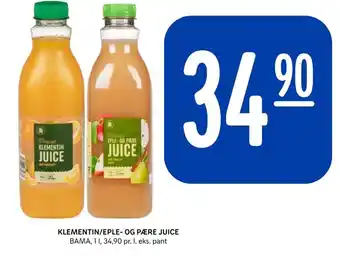 Rema 1000 KLEMENTIN/EPLE- OG PÆRE JUICE BAMA 1 l. tilbud