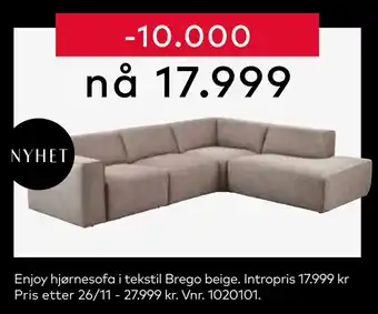 Skeidar Enjoy hjørnesofa i tekstil brego beige tilbud