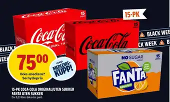 Coop Obs 15-pk coca-cola original/uten sukker fanta uten sukker tilbud