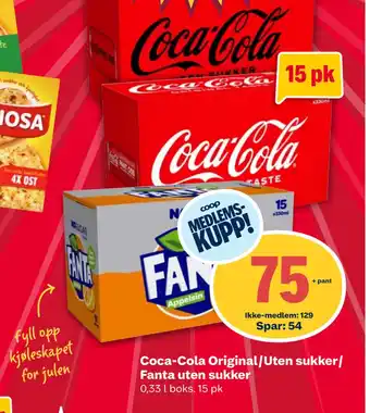 Coop Extra Coca-cola original/uten sukker/ fanta uten sukker tilbud