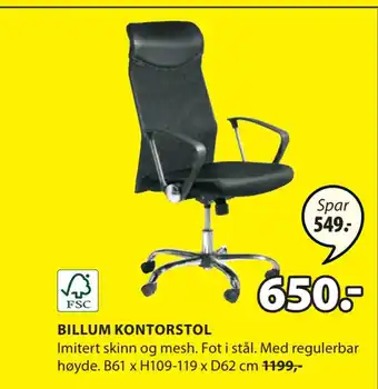 JYSK Billum kontorstol tilbud