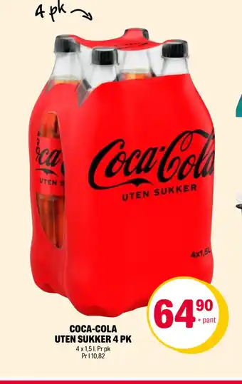 Coop Extra Coca-cola uten sukker 4 pk tilbud