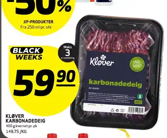 Bunnpris Kløver karbonadedeig tilbud