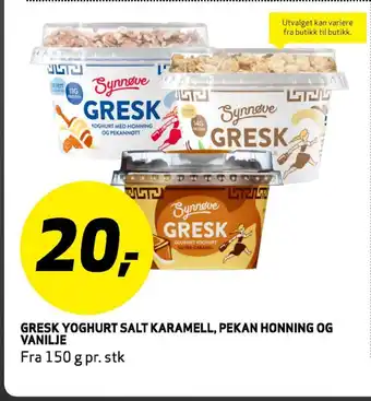 Bunnpris Gresk yoghurt salt karamell, pekan honning og vanilje tilbud