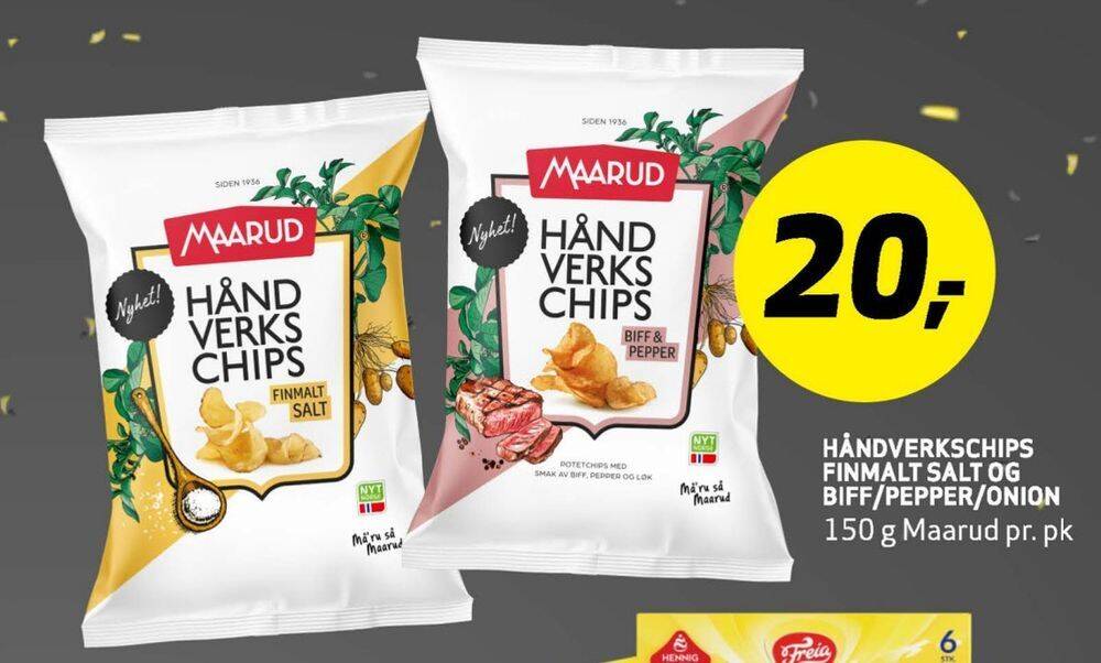 Bunnpris Håndverkschips finmalt salt og biff/pepper/onion tilbud