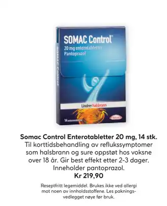 Vitusapotek Somac control enterotabletter 20 mg, 14 stk tilbud