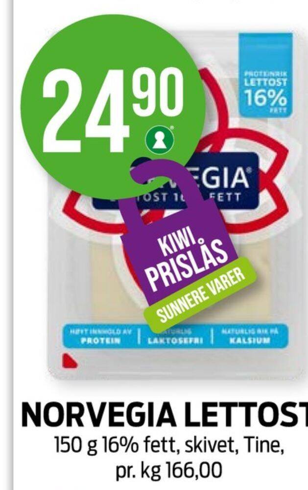 Kiwi Norvegia skiveost tilbud
